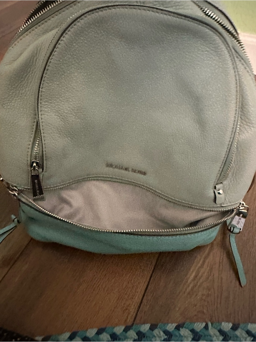 Michael Kors Light Blue and Aqua Pebbled Leather Backpack - Picture 8 of 8